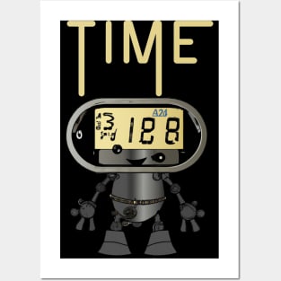 Time Illustration, Funny Surreal Steampunk Alarm Clock Robot Posters and Art